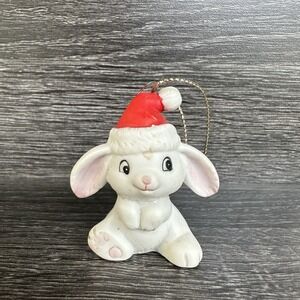 Vintage Homco Ceramic Christmas Tree Ornament White Bunny in Santa Hat‎